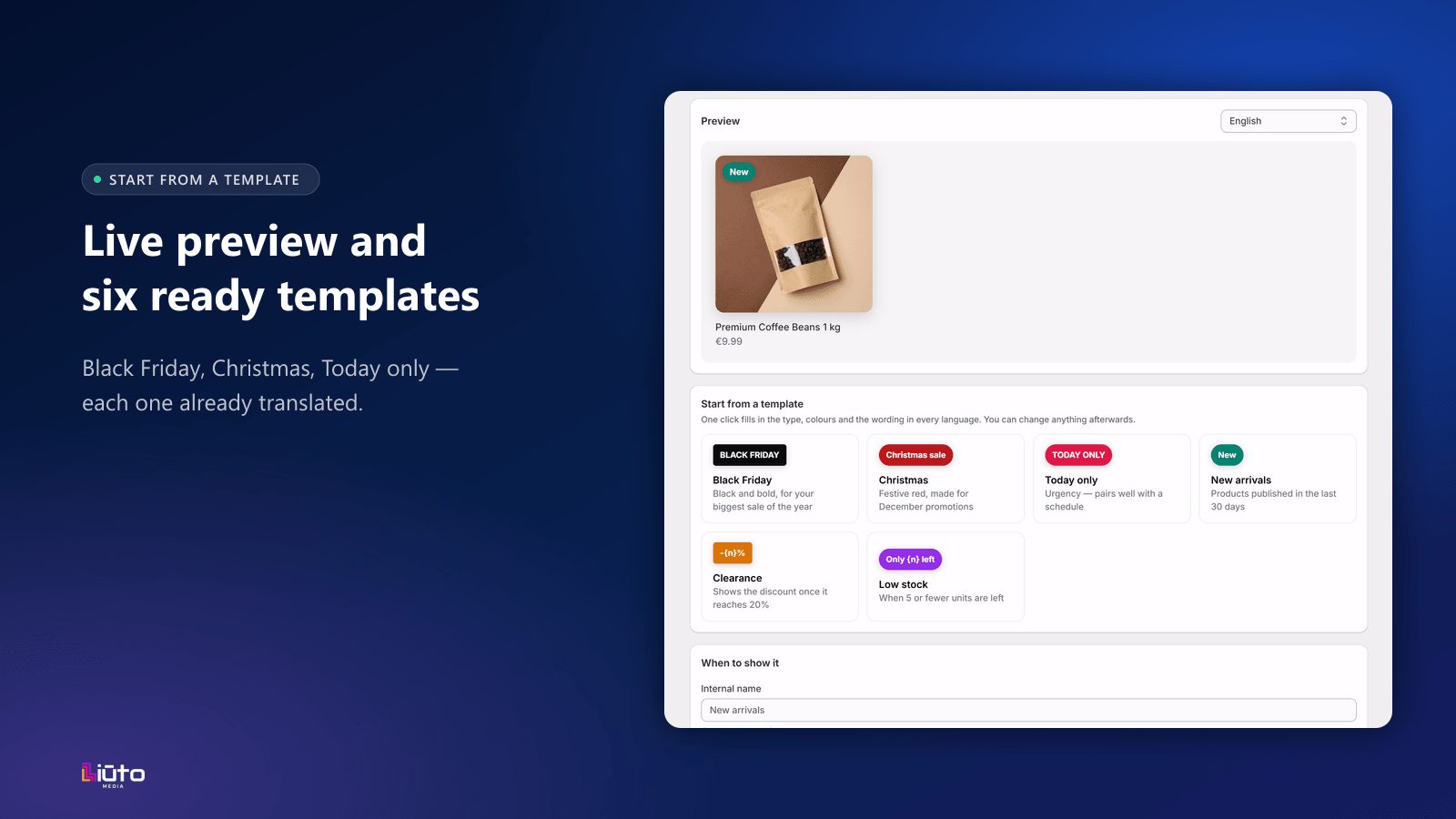Live preview and six templates