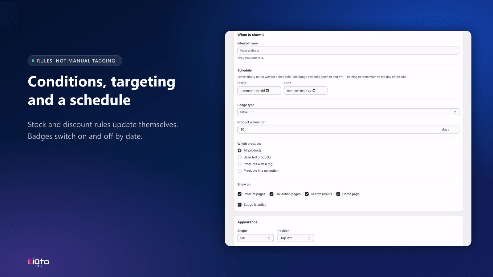Conditions, targeting and a schedule