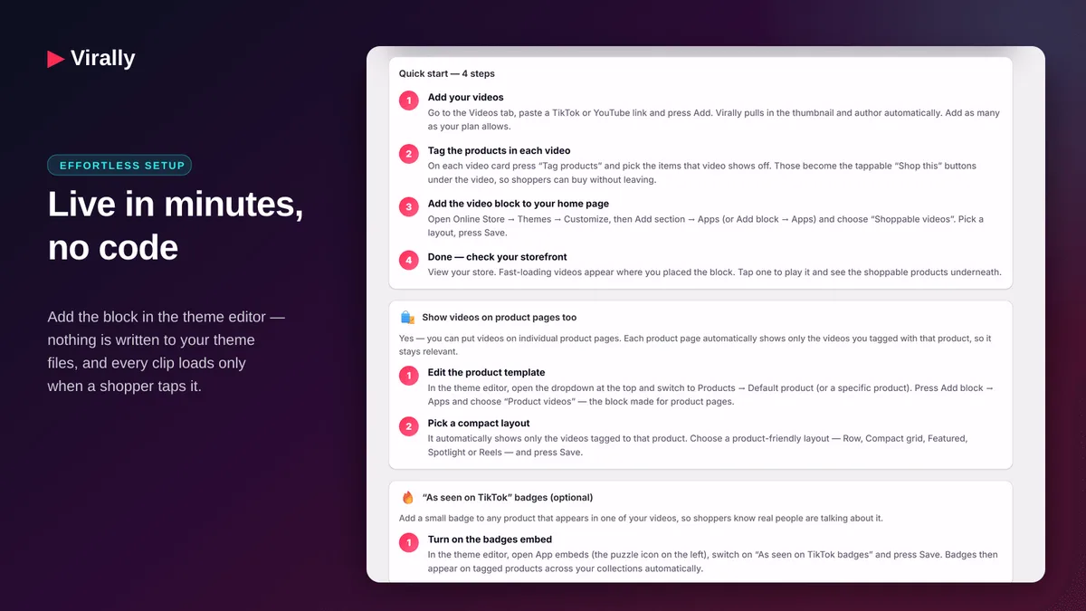 Live in minutes — videos load only when tapped